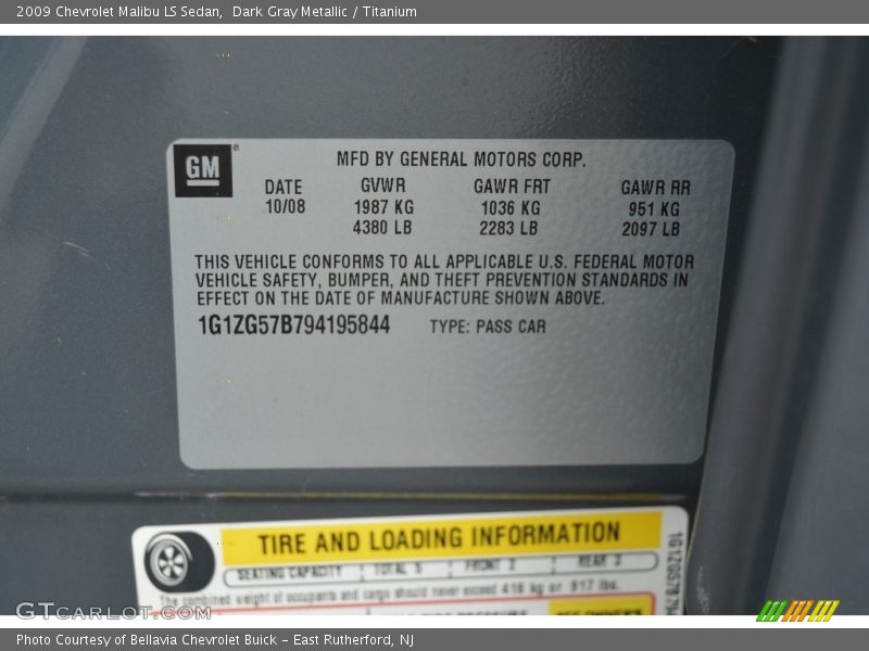 Dark Gray Metallic / Titanium 2009 Chevrolet Malibu LS Sedan