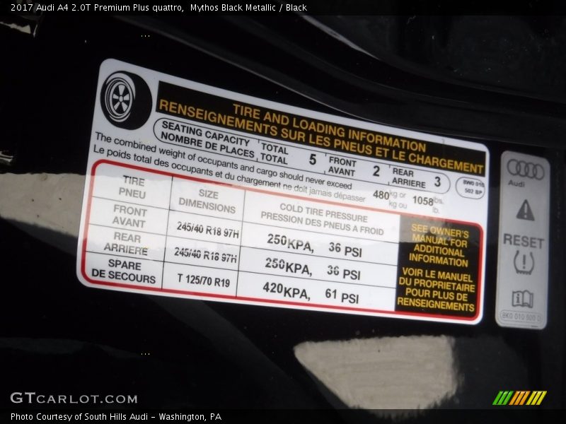 Mythos Black Metallic / Black 2017 Audi A4 2.0T Premium Plus quattro