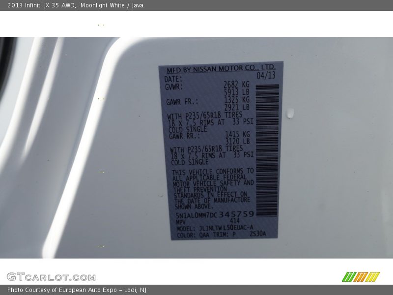 Moonlight White / Java 2013 Infiniti JX 35 AWD
