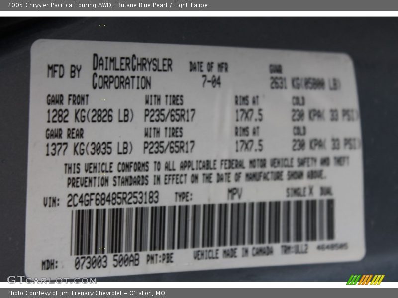 Butane Blue Pearl / Light Taupe 2005 Chrysler Pacifica Touring AWD