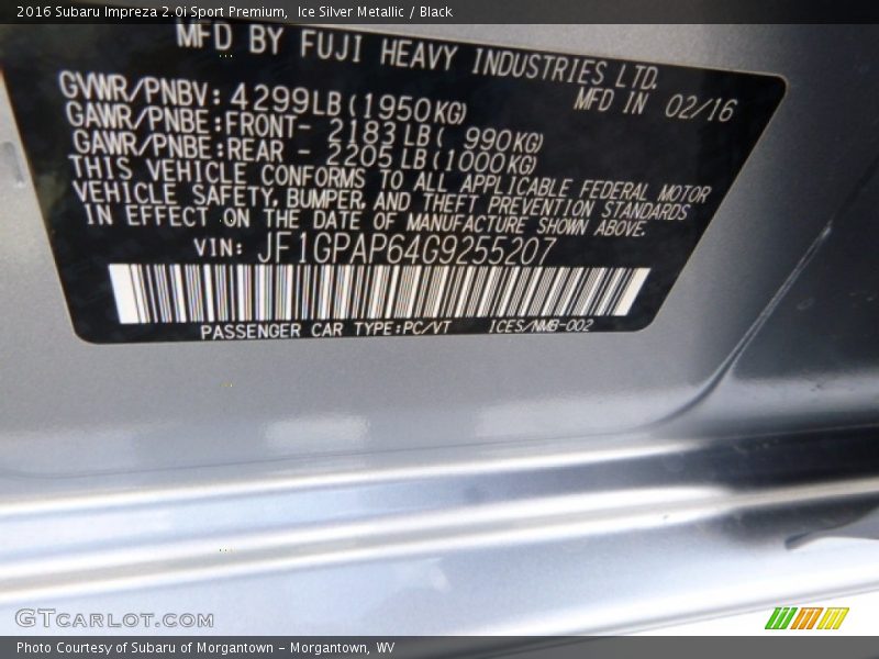 Ice Silver Metallic / Black 2016 Subaru Impreza 2.0i Sport Premium