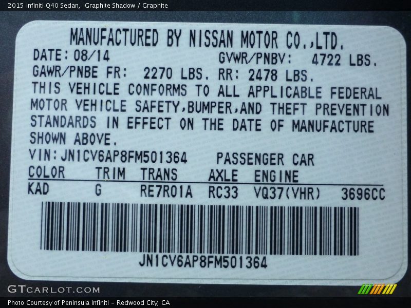 Graphite Shadow / Graphite 2015 Infiniti Q40 Sedan