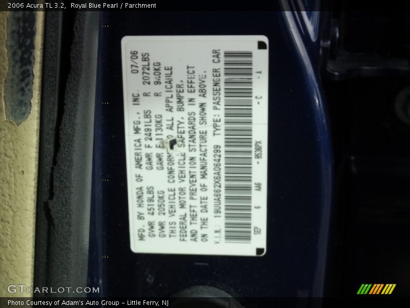 Royal Blue Pearl / Parchment 2006 Acura TL 3.2
