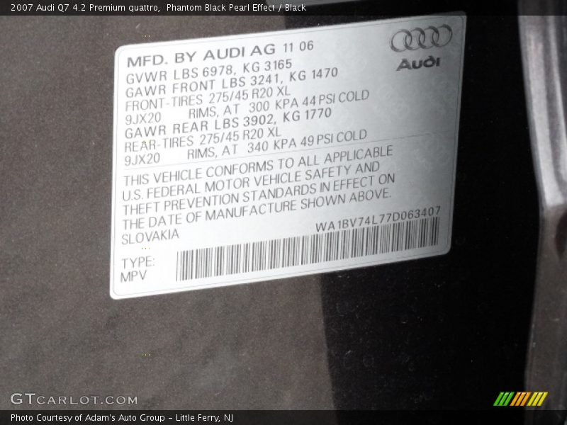 Phantom Black Pearl Effect / Black 2007 Audi Q7 4.2 Premium quattro