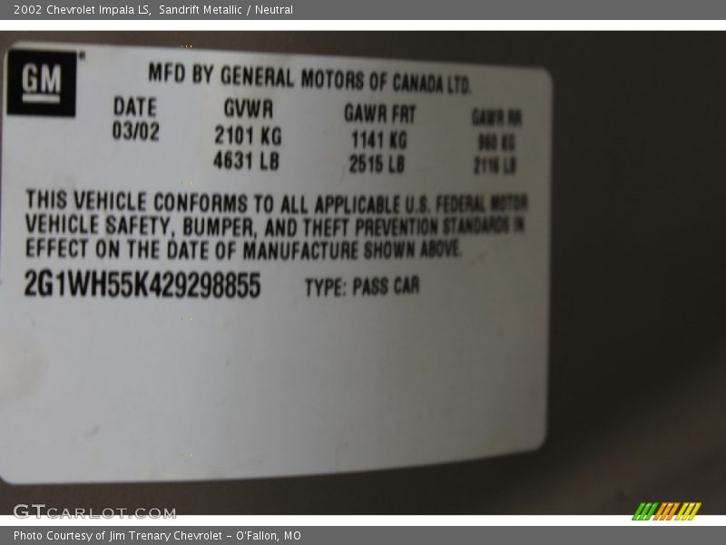 Sandrift Metallic / Neutral 2002 Chevrolet Impala LS