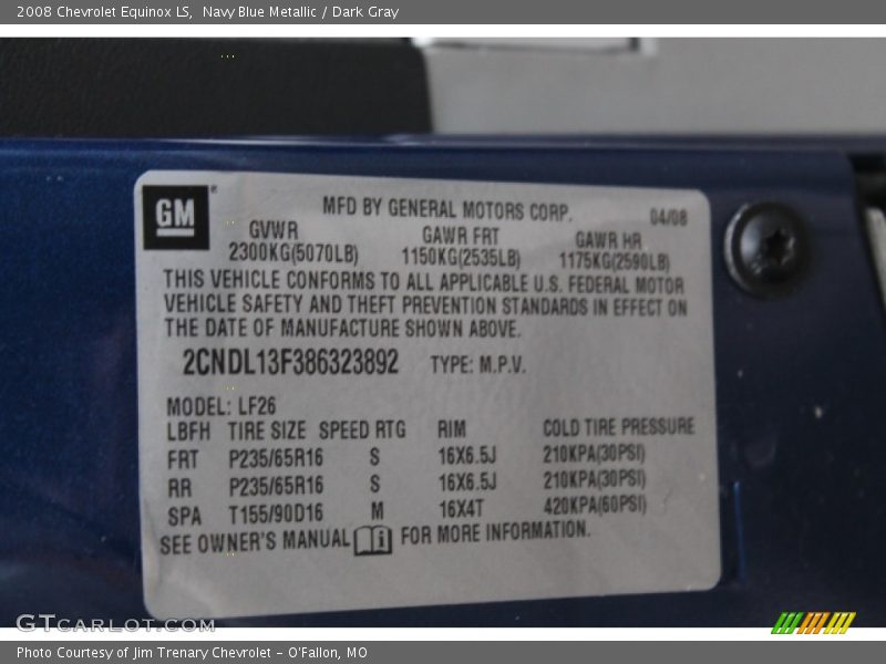 Navy Blue Metallic / Dark Gray 2008 Chevrolet Equinox LS