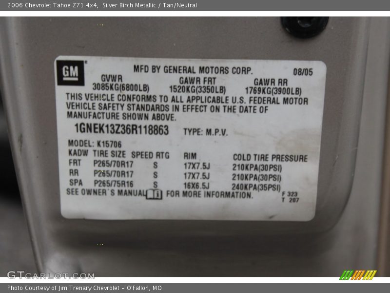 Silver Birch Metallic / Tan/Neutral 2006 Chevrolet Tahoe Z71 4x4