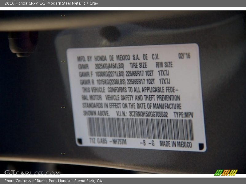 Modern Steel Metallic / Gray 2016 Honda CR-V EX