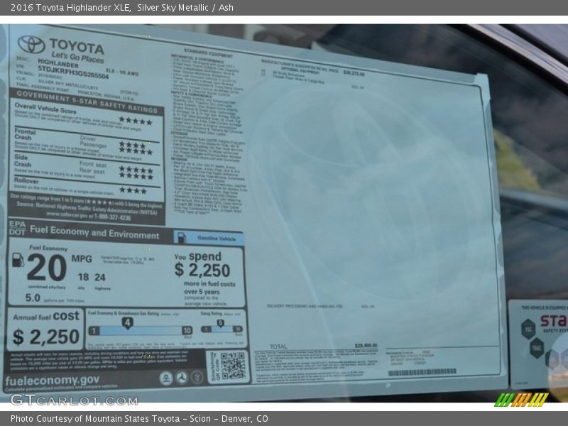 Silver Sky Metallic / Ash 2016 Toyota Highlander XLE