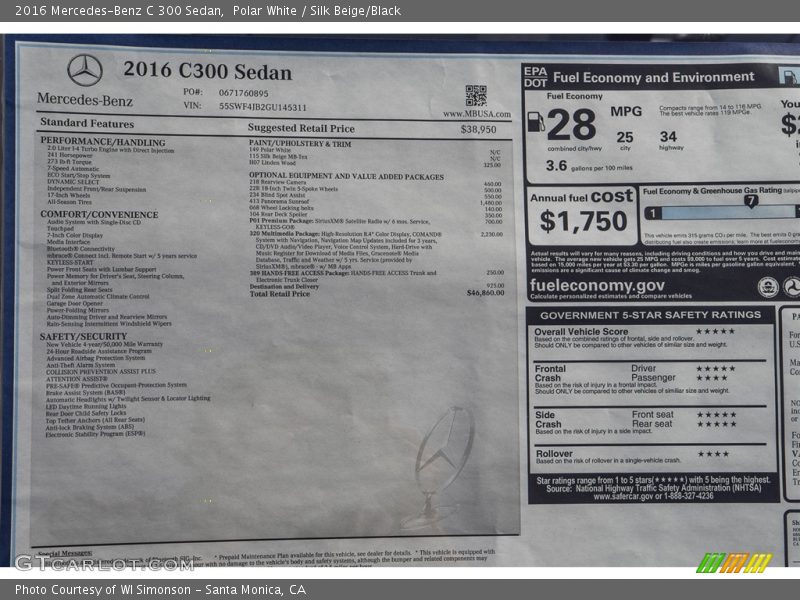 Polar White / Silk Beige/Black 2016 Mercedes-Benz C 300 Sedan