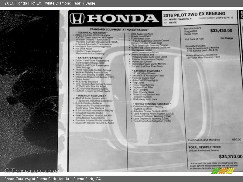 White Diamond Pearl / Beige 2016 Honda Pilot EX
