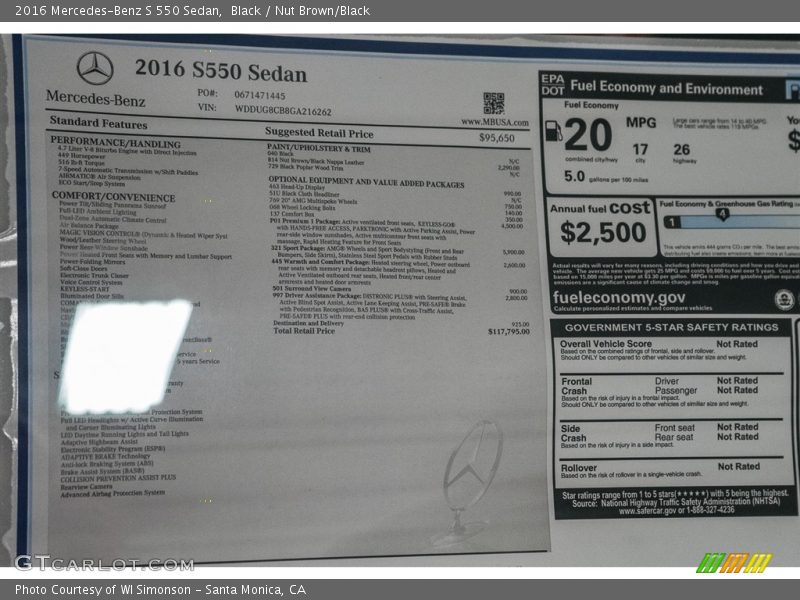 Black / Nut Brown/Black 2016 Mercedes-Benz S 550 Sedan