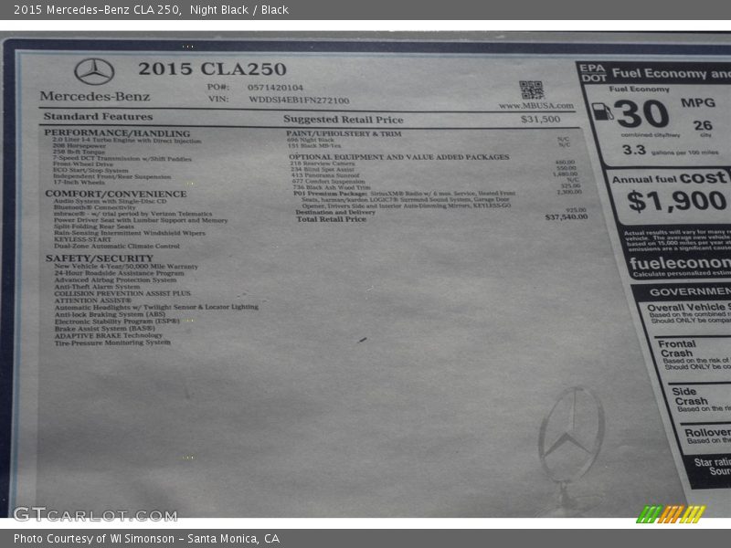 Night Black / Black 2015 Mercedes-Benz CLA 250