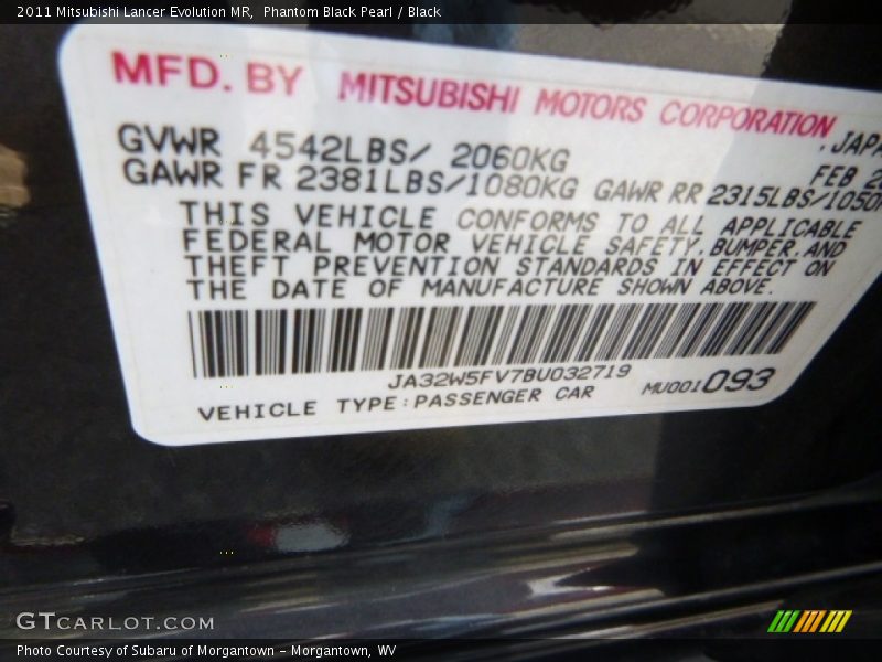 Phantom Black Pearl / Black 2011 Mitsubishi Lancer Evolution MR
