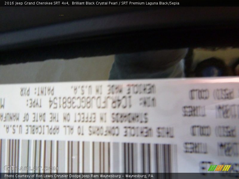 Brilliant Black Crystal Pearl / SRT Premium Laguna Black/Sepia 2016 Jeep Grand Cherokee SRT 4x4