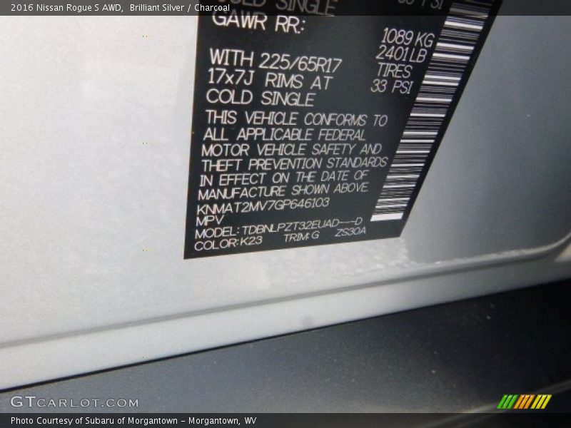 Brilliant Silver / Charcoal 2016 Nissan Rogue S AWD