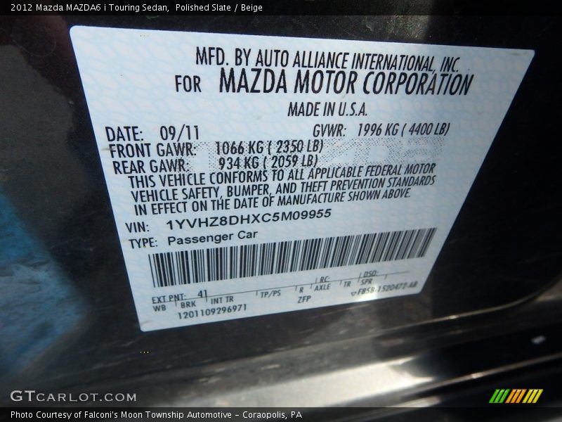 Polished Slate / Beige 2012 Mazda MAZDA6 i Touring Sedan