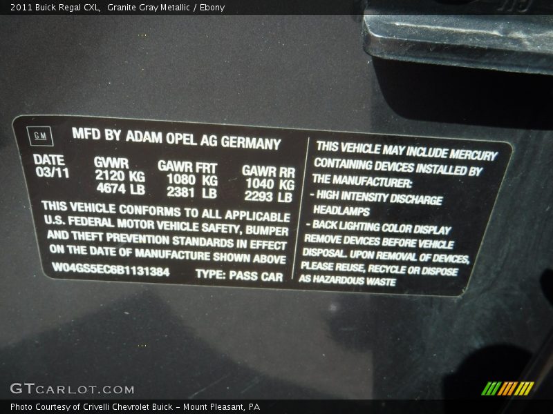 Granite Gray Metallic / Ebony 2011 Buick Regal CXL