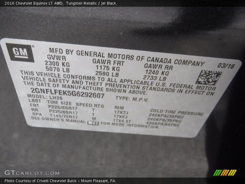 Tungsten Metallic / Jet Black 2016 Chevrolet Equinox LT AWD