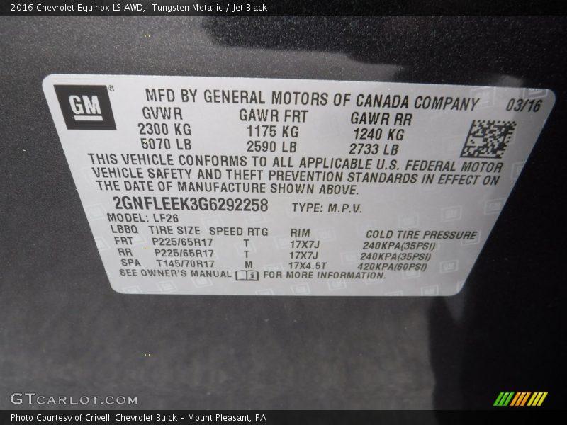 Tungsten Metallic / Jet Black 2016 Chevrolet Equinox LS AWD