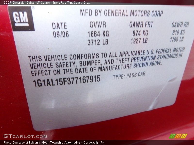 Sport Red Tint Coat / Gray 2007 Chevrolet Cobalt LT Coupe