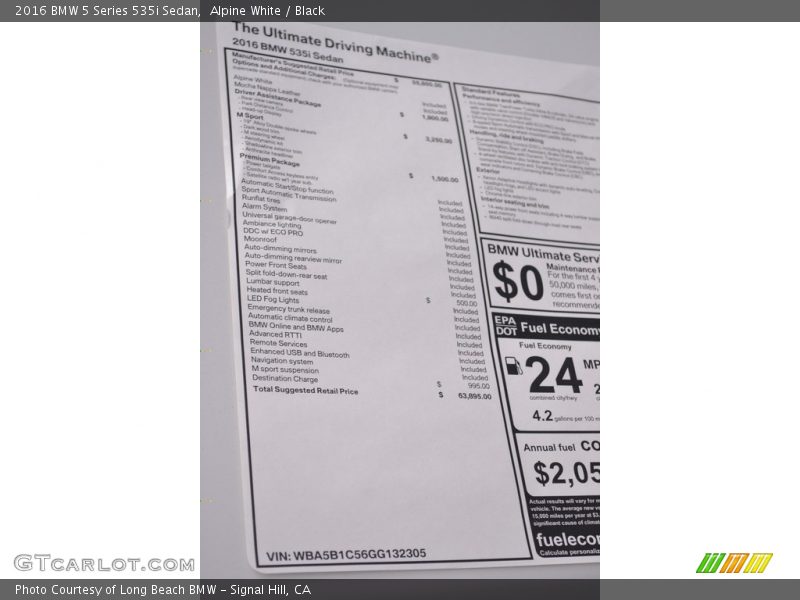 Alpine White / Black 2016 BMW 5 Series 535i Sedan