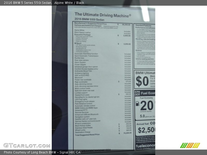 Alpine White / Black 2016 BMW 5 Series 550i Sedan