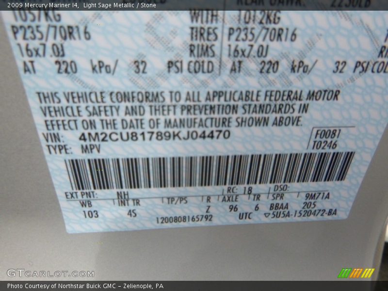 Light Sage Metallic / Stone 2009 Mercury Mariner I4