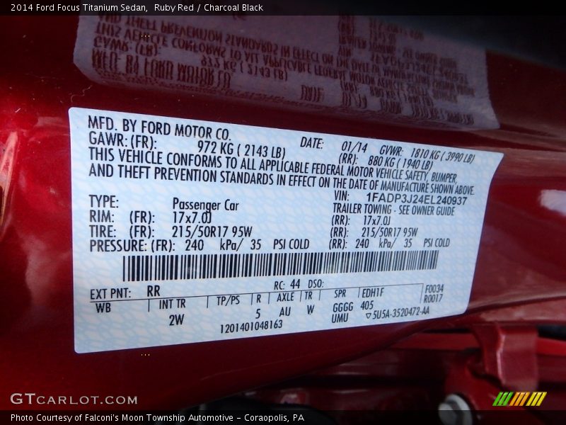 Ruby Red / Charcoal Black 2014 Ford Focus Titanium Sedan