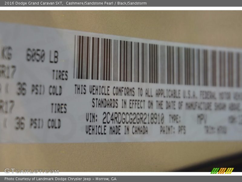 Cashmere/Sandstone Pearl / Black/Sandstorm 2016 Dodge Grand Caravan SXT