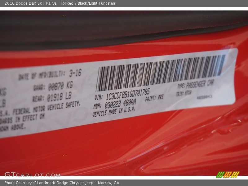 TorRed / Black/Light Tungsten 2016 Dodge Dart SXT Rallye