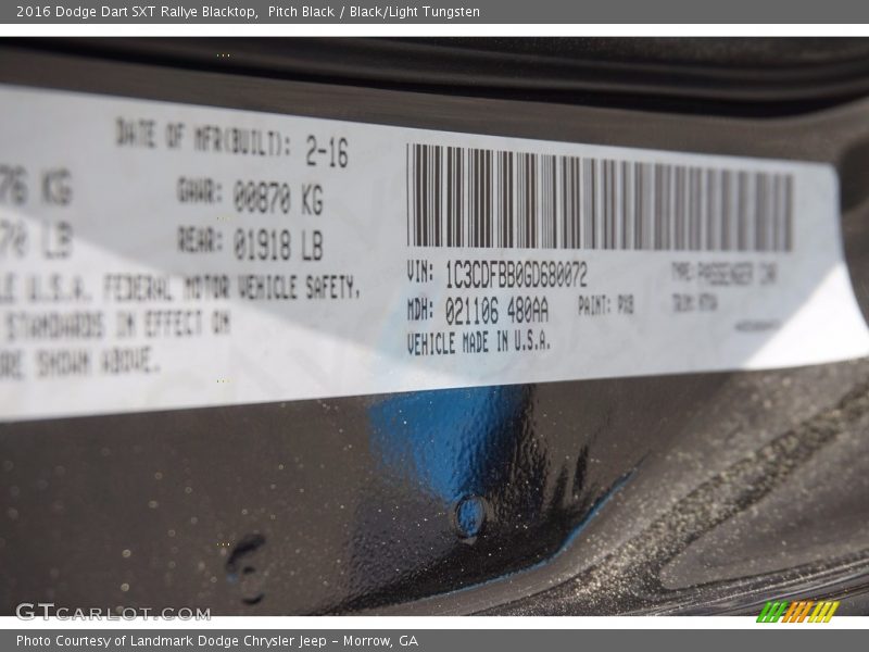 Pitch Black / Black/Light Tungsten 2016 Dodge Dart SXT Rallye Blacktop