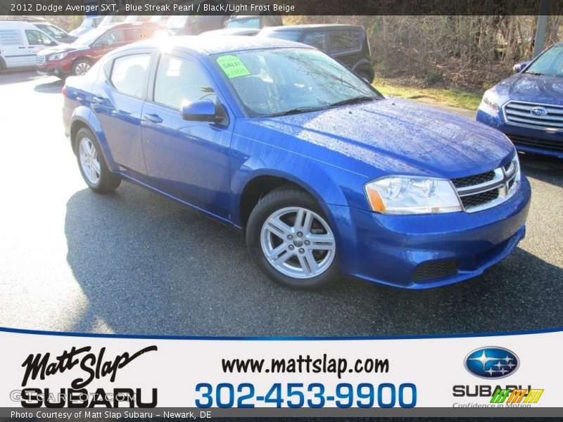 Blue Streak Pearl / Black/Light Frost Beige 2012 Dodge Avenger SXT