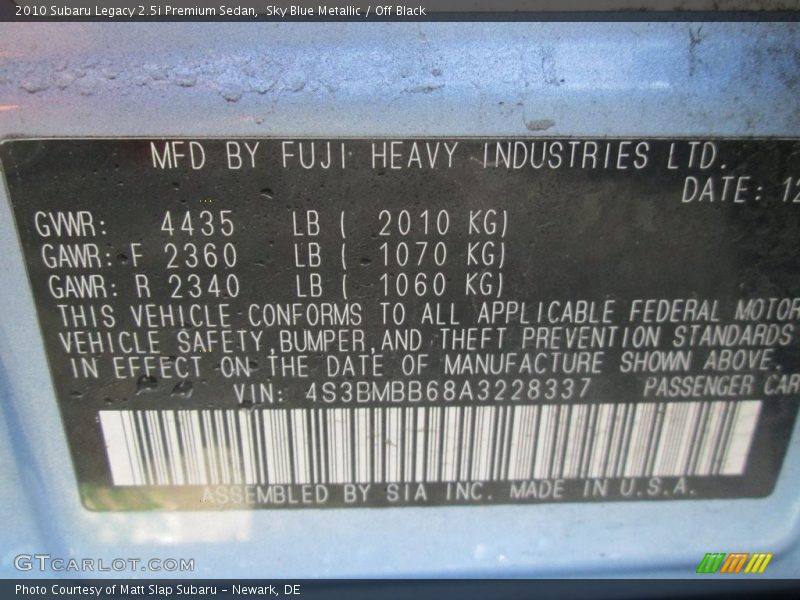 Sky Blue Metallic / Off Black 2010 Subaru Legacy 2.5i Premium Sedan