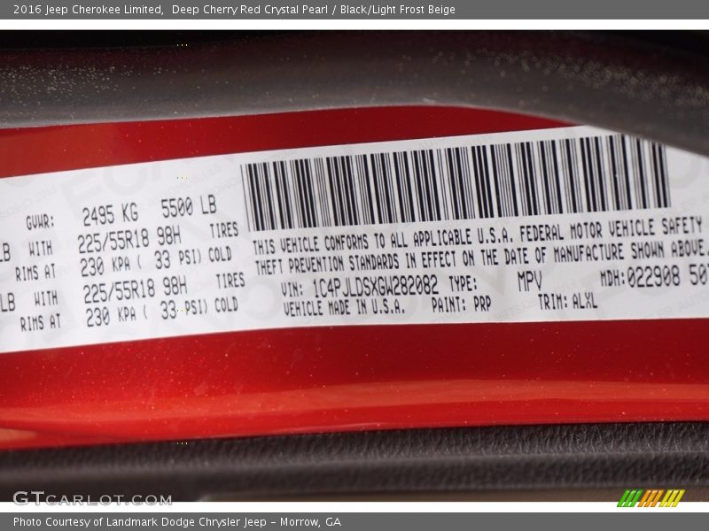Deep Cherry Red Crystal Pearl / Black/Light Frost Beige 2016 Jeep Cherokee Limited