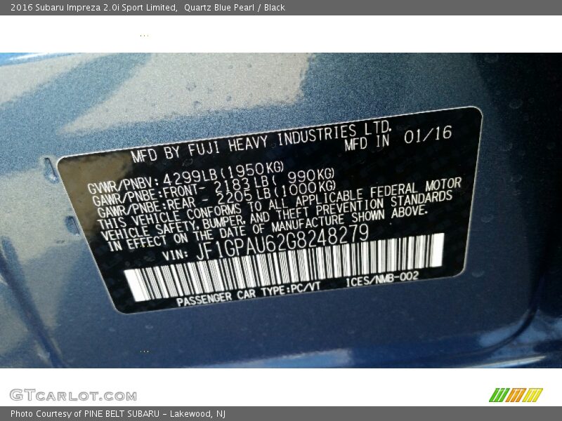 Quartz Blue Pearl / Black 2016 Subaru Impreza 2.0i Sport Limited