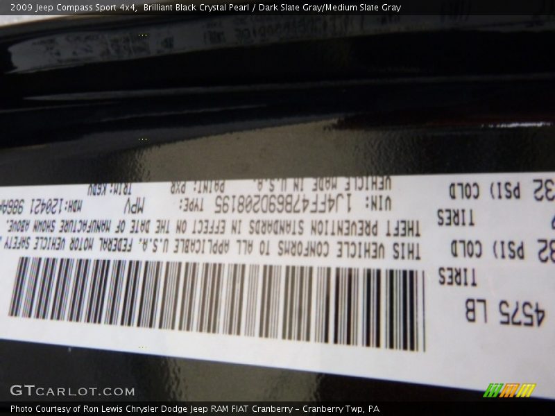Brilliant Black Crystal Pearl / Dark Slate Gray/Medium Slate Gray 2009 Jeep Compass Sport 4x4