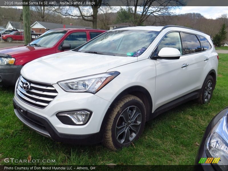 Monaco White / Beige 2016 Hyundai Santa Fe SE AWD