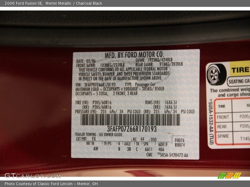 Merlot Metallic / Charcoal Black 2006 Ford Fusion SE