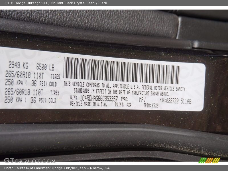 Brilliant Black Crystal Pearl / Black 2016 Dodge Durango SXT