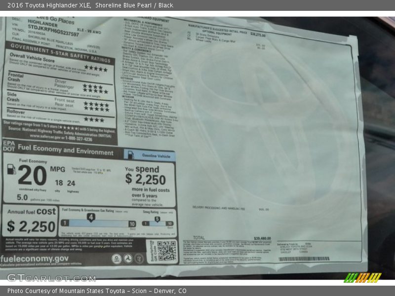 Shoreline Blue Pearl / Black 2016 Toyota Highlander XLE