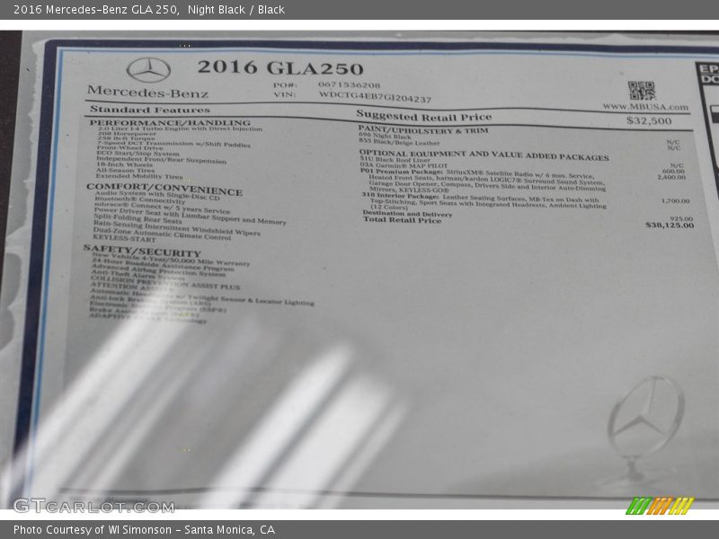 Night Black / Black 2016 Mercedes-Benz GLA 250