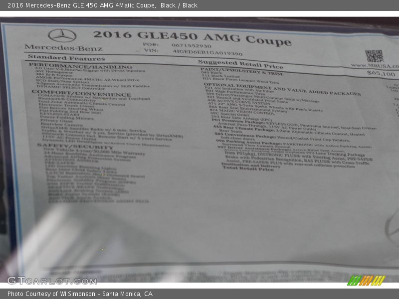 Black / Black 2016 Mercedes-Benz GLE 450 AMG 4Matic Coupe