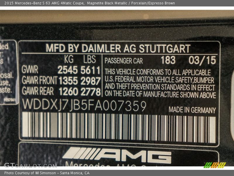 2015 S 63 AMG 4Matic Coupe Magnetite Black Metallic Color Code 183