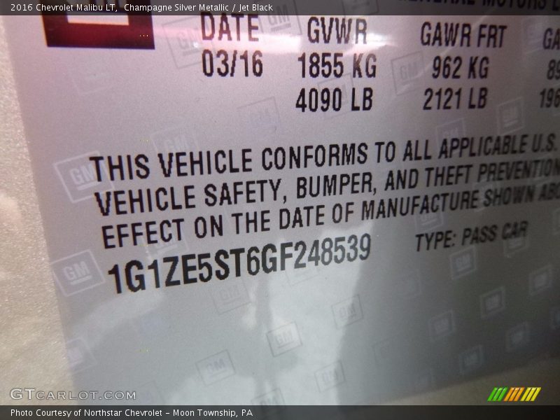 Champagne Silver Metallic / Jet Black 2016 Chevrolet Malibu LT
