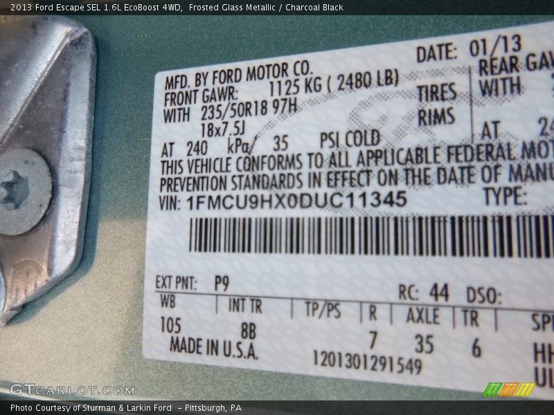 Frosted Glass Metallic / Charcoal Black 2013 Ford Escape SEL 1.6L EcoBoost 4WD