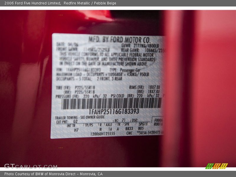 Redfire Metallic / Pebble Beige 2006 Ford Five Hundred Limited
