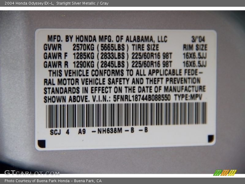 Starlight Silver Metallic / Gray 2004 Honda Odyssey EX-L