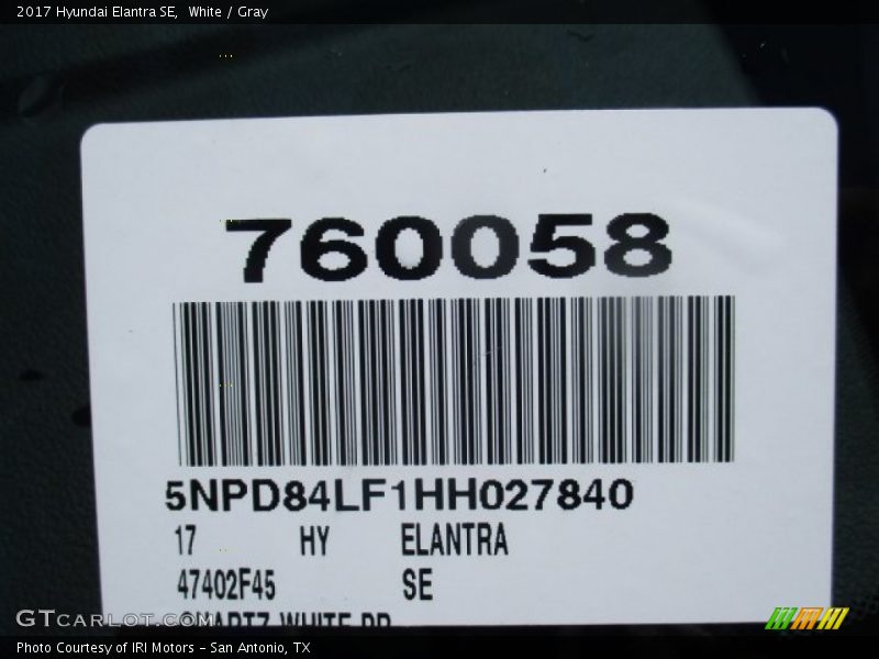 White / Gray 2017 Hyundai Elantra SE