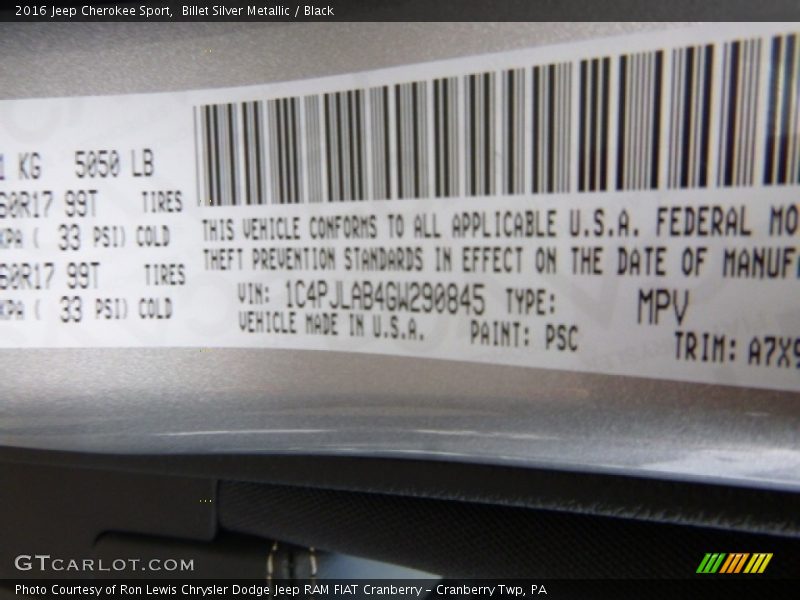 Billet Silver Metallic / Black 2016 Jeep Cherokee Sport